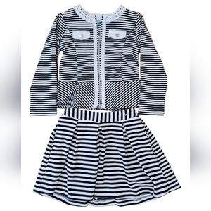 Mayoral Girls Black And White Striped Long Sleeve Jacket And Skirt Size 8
